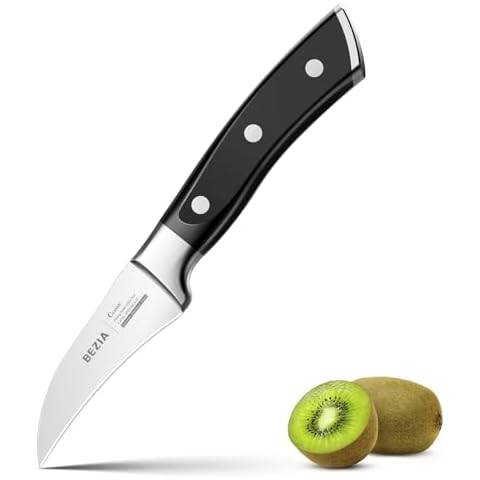 BEZIA Peeling Paring Knife 2.75 inch, German High-Carbon Steel, Fruit Knife Kitchen Knife with Ergonomic and Full Tang Handle, Black Cover