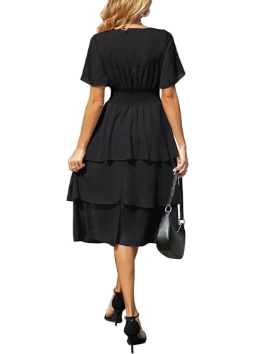 Ruffle Sleeve Wrap V Neck Midi Dresses for Women Causal Summer Smocked Waist Tiered Layered Glitter Chiffon Dress2