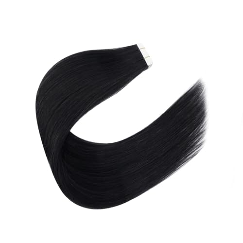 Image of Sixstarhair Jet Black Tape In Hair Extensions Human Hair 20 Pieces Natural Black Hair Extensions Made of 100 Remy Human Hair and Double Side Tape [Color 1 Jet Black 16inch]