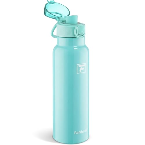 Image of Fanhaw 24 oz Insulated Water Bottle with Soft Silicone Spout Lid, Leakproof Stainless Steel Vacuum Bottle for School, Sports& Daily Use, Kids, Teens& Adults, Back to School Essentials (Tif Blue)