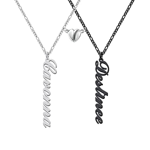 Dreamdecor Custom Magnetic Name Necklaces for Couples, His and Her Matching Double Nameplate Necklace with Birthstone for Boyfriend Girlfriend