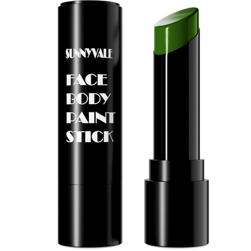 SUNNYVALE Halloween Wicked Witch Green Face Body Paint Stick Cream, Dark Green Eye Black Football for Sport Accessories, Hypoallergenic Grease Foundation Cosplay Hulk Camo Hunting Painting Makeup