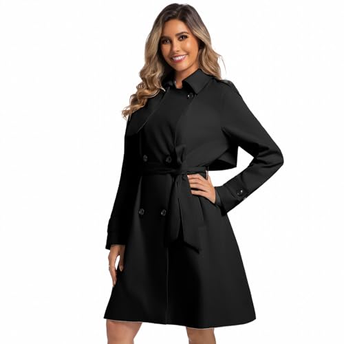 Women's Long Trench Coats Classic Double Breasted Jackets Water Resistant Turn Down Collar Belted Jacket3