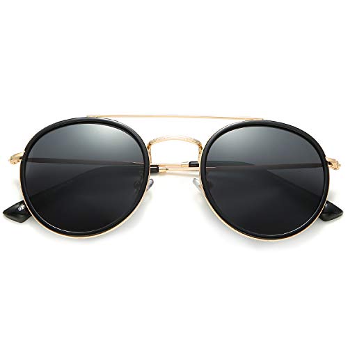DUSHINE Small Round Double Bridge Sunglasses For Women Men Polarized 100% UV Protection