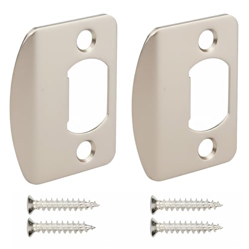 Siwil Door Strike Plate Univeral, 2-1/4 inch x 1-7/16 inch, Round Corner - 2 Pack (Satin Nickel)
