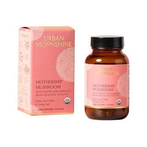 Urban Moonshine Mothership Mushroom - Herbal Supplement for Immune Support - with Lion’s Mane, Maitake, Turkey Tail & Reishi - Certified Organic, Gluten-Free & Vegan - 60 Capsules Cover