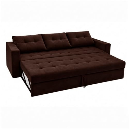 Image of FURNY Tressa 3 Seater Fabric Pull-Out Sofa Cum Bed Function (Dark Brown) | Luxury Velvet Suede Finish | Durable Comfort Sofa Bed for Modern Living Room & Office Spaces