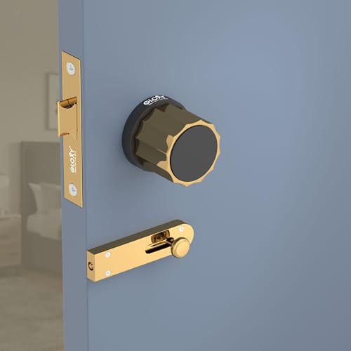 Image of Gloxy Brass Baby Latch Lock for Mortise Keyless Knob Handle Set Mortise Keyless Pull Handle Set with Baby Lock for Kitchen, Room | Gold & Black Finish (2 Years Warranty, Pack of 1)