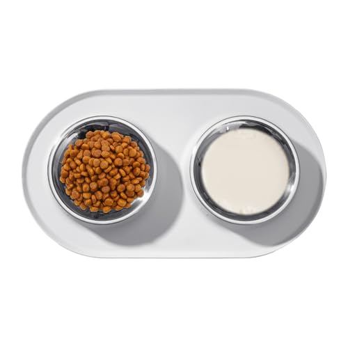 Set di ciotole per cani e gatti, con tappetino in silicone, piatti in acciaio inossidabile, base antiscivolo a prova di fuoriuscite, vassoio per l'alimentazione degli animali domestici facile da