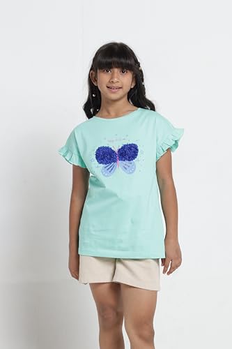 Image of Under Fourteen Only Girls Cotton Tops Collection - Round Neck, Crop Top, Full & Half Sleeve, Drop Shoulder, Ruffle Sleeve, Graphic Printed, Embroidered & Slub Knit Styles