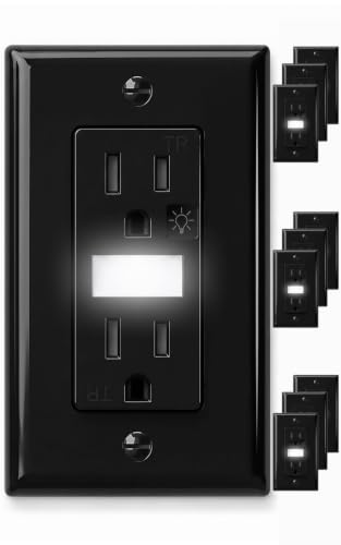Black Wall Outlet with LED Nightlight, 10-Pack, Tamper Resistant Receptacle