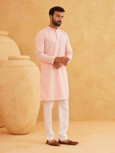 Image of Sojanya (Since 1958 Men'S Geometric Embroidered Thread Work Cotton Straight Long Kurta