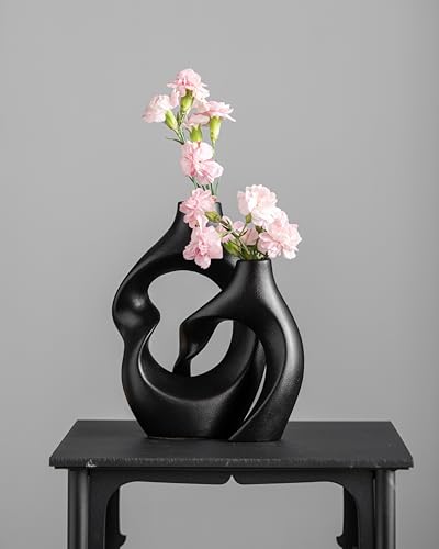 ZMARKRAFT Keramik Vase | Gekreuztes Blumenvasen Set | Vasen Deko | Keramikvase Moderne | Deko Wohnzimmer Schlafzimmer Flur Modern Decoration | Minimalismus blumenvase (Glatte Keramik, Schwarzes)