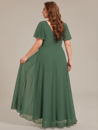 Image of Ever-Pretty Plus Women's Chiffon V-Neck Beading Ruffles Sleeves Maxi High Low Plus Size Formal Dresses