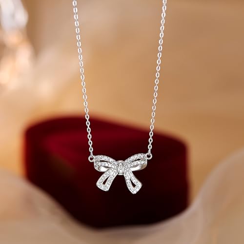 SLUYNZ Solid 925 Sterling Silver CZ Bow Choker Necklace for Women Teens Bowknot Pendant Necklace4