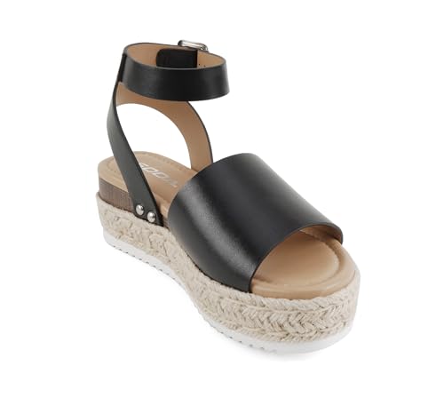 Image of Soda Topic Open Toe Buckle Ankle Strap Espadrilles Flatform Wedge Casual Sandal