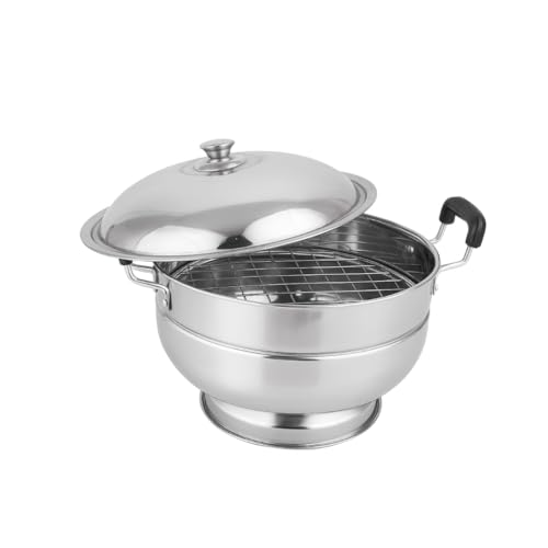 Image of Stainless Steel Bati Cooker & Gas Tandoor | with Multipurpose SS Tong | Multi-Purpose Gas Oven, Dual Riveted Handles | Roasting, Baking, Barbeque Grill | Bati, Pizza, Litti, Paneer Grill Maker