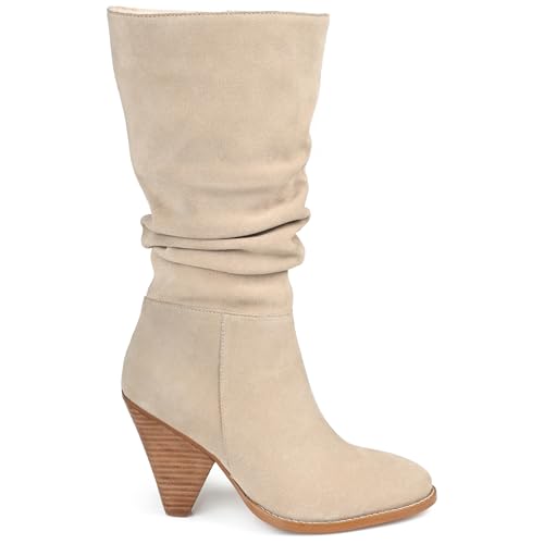 Journee Collection Signature Womens Genuine Leather Syrinn Slouch Suede Mid Calf Boots Padded Stacked Wood Heel Almond Toe3