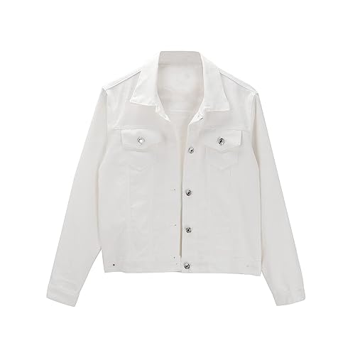 Veste en jean femme blanche confort mi-saison poches boutons