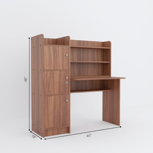 Image of Phoenix Engineered Wood Study Table with Storage (Leon Teak, 3-Door)