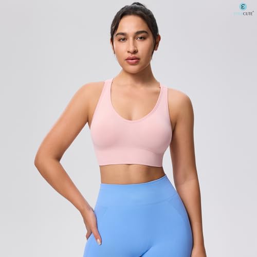 Image of Evercute Sports Bras for Women Padded Medium Support Criss Cross Strappy Bra Seamless High Impact Yoga Exercise Athletic Bras