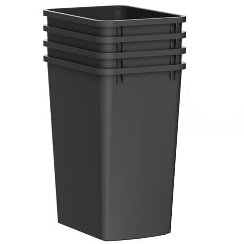 Image of 35 Quart Plastic Trash Can, Under Cabinet Waste Bin, 4-Pack | 35QT Kitchen Trash Can, Sturdy and Lightweight Slim Trash Can, Trash Cans for Kitchen, Workspace, Bathroom, Office, Black