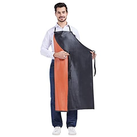 Nanxson Rubber Waterproof Apron Oil Resistance Protective Work Apron for Cleaning Factory Butcher Dog Grooming CF3056 Blackred Cover