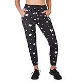 Women's Plus Size Star Print Joggers with Pocket Ultra Soft Active Running Sweatpants Silver Zipper - Black with Star 3X