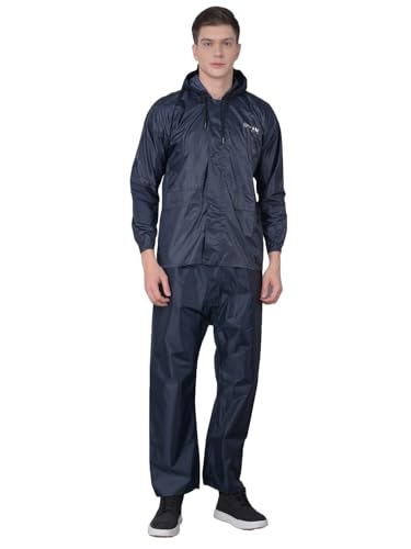 Image of Dollar Men's Waterproof PVC Raincoat Set | Zipper & Button Closure | Hood & Pocket | Full Sleeve Jacket Pant Rainwear Suit | Lightweight Leakproof Rain Protection for Outdoor, Biking, Riding