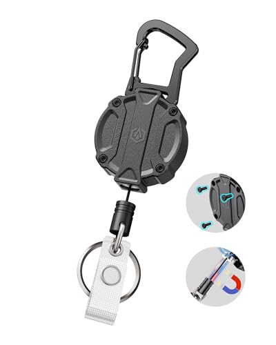 1 Stück Schwerlast ausziehbarer Schlüsselanhänger, unzerbrechliches eingebettetes Gehäuse mit 78cm Dyneema-Seil, sicherem Magnetverschluss für Herren, Tragkraft 709g
