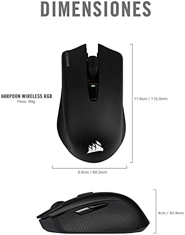 Corsair HARPOON WIRELESS RGB Gaming Mouse - 10,000 DPI - 6 Programmable Buttons - Lightweight - Bluetooth - USB - Black