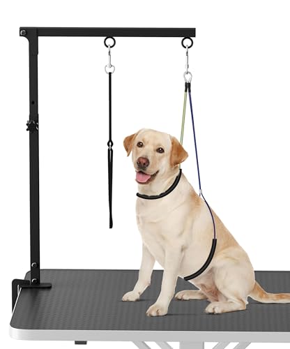 Artibear Dog Grooming Arm with Clamp for Small Dog Adjustable Height to 33in Pet Grooming Arm for Table with 1 Loop Noose & 2 No Sit Haunch Holder for Home & Store Nail Trimming (Table Not Include)