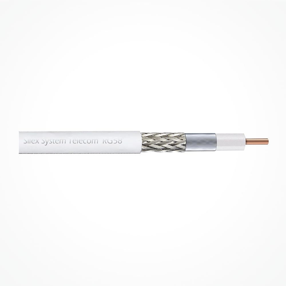 Silex | Cable Coaxial RG58U 50 Ohm Cobre Sólido 100 m | Doble Blindaje Bajas Pérdidas | Cubierta PVC Blanco Flexible | Para Antenas, Radioaficionados, RF, Telecomunicaciones