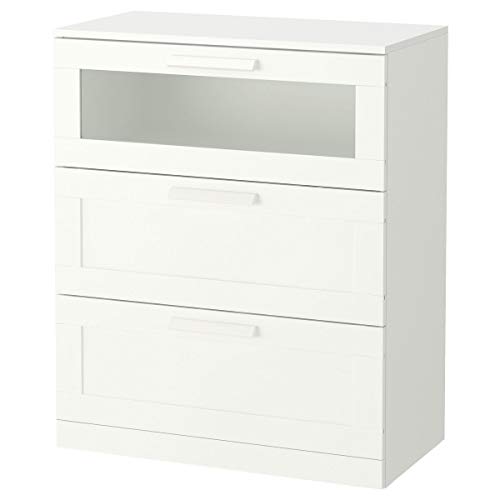 BRIMNES Cómoda de 3 cajones 3 cajones blanco/vidrio esmerilado