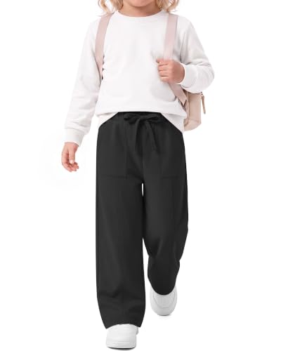 Image of Toddler Girls Wide Leg Pants | Baby Girls Sweatpants, Baggy Drawstring Pants with Pockets, Open Bottom Joggers, Back to School Trousers, for Kids 18M-5T