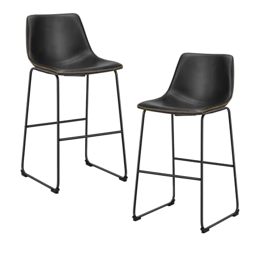 DUMOS 26 Inch Counter Height Bar Stools Set of 2, Modern Faux Leather High Barstools with Back and Metal Leg, Bar Chairs for Kitchen lsland, Elegant Black