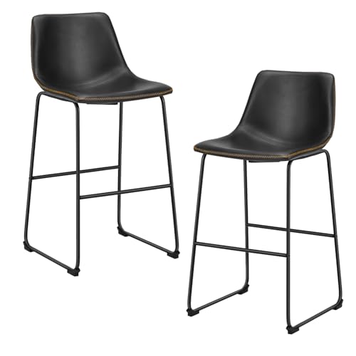 Image of Sweetcrispy Bar Stools Set of 2, Faux Leather Barstools with Metal Legs