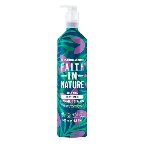 Faith In Nature 500ml Metal Bottle Natural Lavender and Geranium Body Wash Relaxing Shower Gel Vegan and Cruelty Free No SLS or Parabens