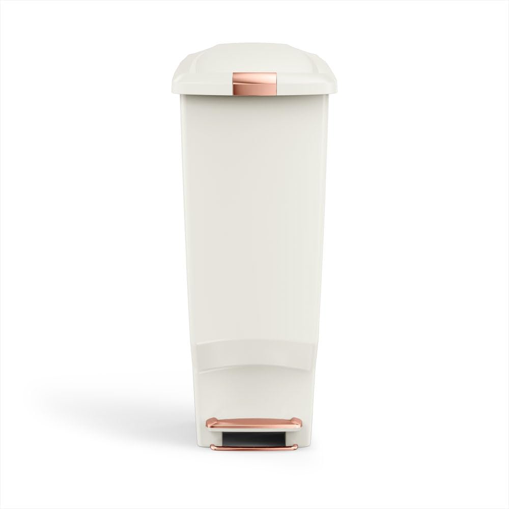 simplehuman Slim Pedal Bin, 40L Kitchen Bin, Cream Plastic