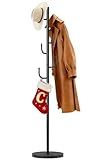 MISSLO Heavy Duty Coat Rack Freestanding 4 Adjustable Size Coat Tree with Stable Wood Base Coat Hanger Stand with 6 Hooks Standing Clothes Tree for Bedroom, Black