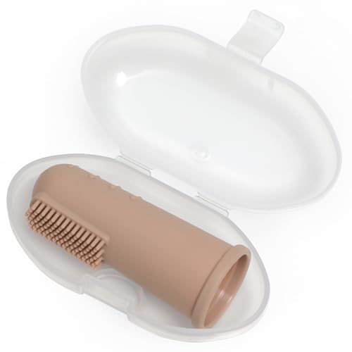 Image of Baby Finger Toothbrush with Case, Food Grade Silicone, BPA Free, 2-Pack (Dusty Lilac+Apricot)