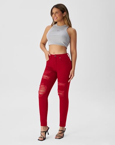 Image of roswear Women's Essentials Ripped Mid Rise Destroyed Skinny Jeans