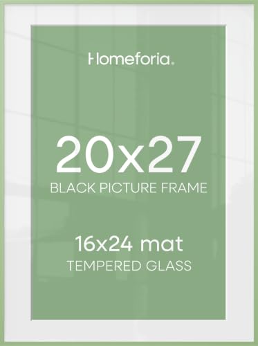 Image of Homeforia 20x27 Picture Frame Sage Green, High End Metal 20x27 Poster Frames with Mat 16x24 Photo, 20 x 27 Sage Green Frame Matted to 16 by 24 Art, 27x20 Thin Frame, Tempered Glass, Wall Kit, Set of 1