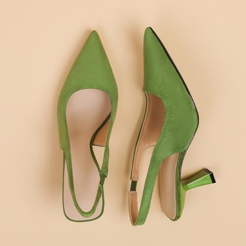 Women's Suede Pointed Toe Closed-Toe Slingback Pumps Fashionable One-Foot Elastic Strap Kitten Heel Muller High Heels Wedding Work Dress Shoes2