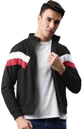 Image of ADBUCKS Men's Color Blocks Windcheater Standard Length Winter Jacket With Fur Inside For Outdoor