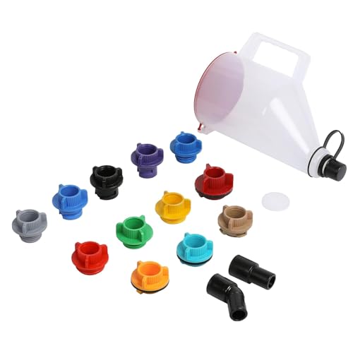 15-Piece No-Spill Engine Oil Funnel Kit for Automotive Use - 1.5 Qt Funnel with 14 Adapters for Easy Filling One-Hand Operation