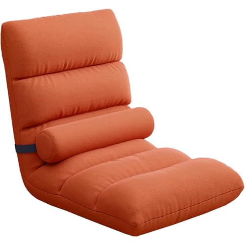 REENEW 新型 座椅子 折りたたみ式 一人掛けソファー 洗えるカバーニング 背もたれ 腰枕付き 180度フラット可能 寝れる 姿勢安定 立体形状座面 クッション あぐら座椅子 リクライニング 低反発 折りたたみ収納 フロアチェア (オレンジ色,スタイル