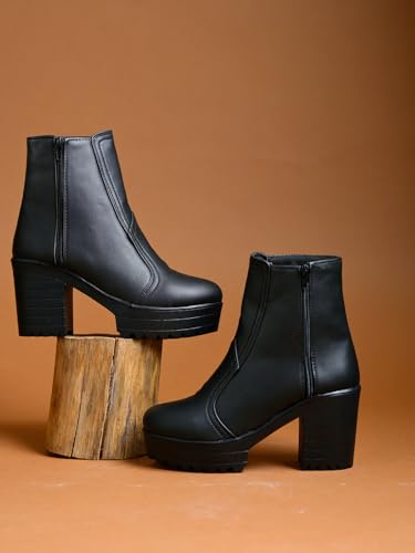 Image of Women's Chunky Heel Ankle Boots - Side Zip Short Booties || Non-Slip Sole, Comfortable Block Heel Fashion Boots