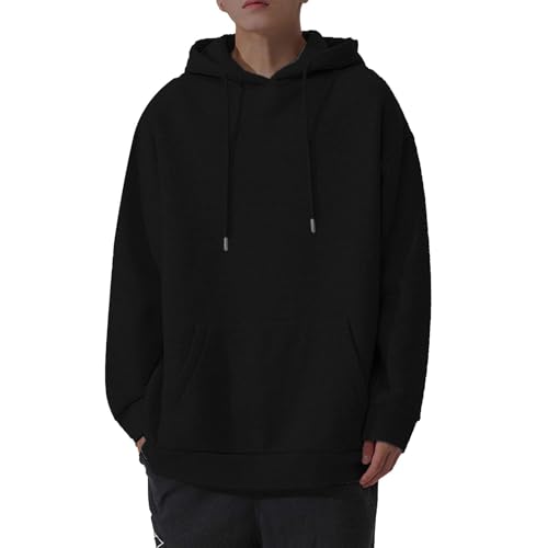 Generico Y2k - Sudadera de hombre con capucha para invierno, cómoda, ligera, con bolsillos, informal, suave, color liso, para otoño, para correr, calle, chaqueta ancha, marca Y2k, Negro , M