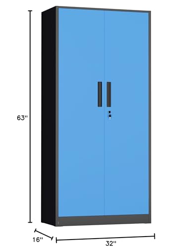 Image of INTERGREAT Metal Storage Cabinet with Lock, 63 inch H Metal Cabinets Storage with 2 Doors and 4 Adjustable Shelves, Locking Garage Cabinet for Home Office, Kitchen, Bathroom (Black Blue)